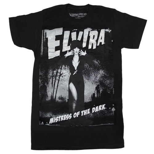 front of Elvira t-shirt with text on the bottom that reads 
