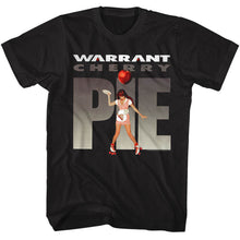 Load image into Gallery viewer, black band shirt with warrant logo and waitress wearing skates graphic with text that reads &quot;cherry pie&quot;
