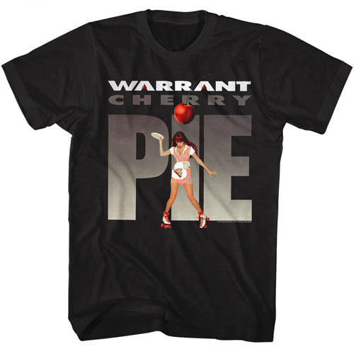 black band shirt with warrant logo and waitress wearing skates graphic with text that reads 