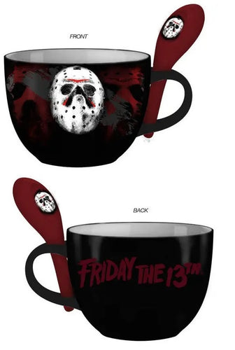 front and back of mug on display