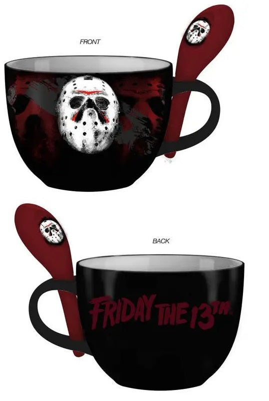 front and back of mug on display