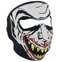 Load image into Gallery viewer, Full face riding mask with vampire glow in the dark design on front side. Can be reversed to an all black side.
