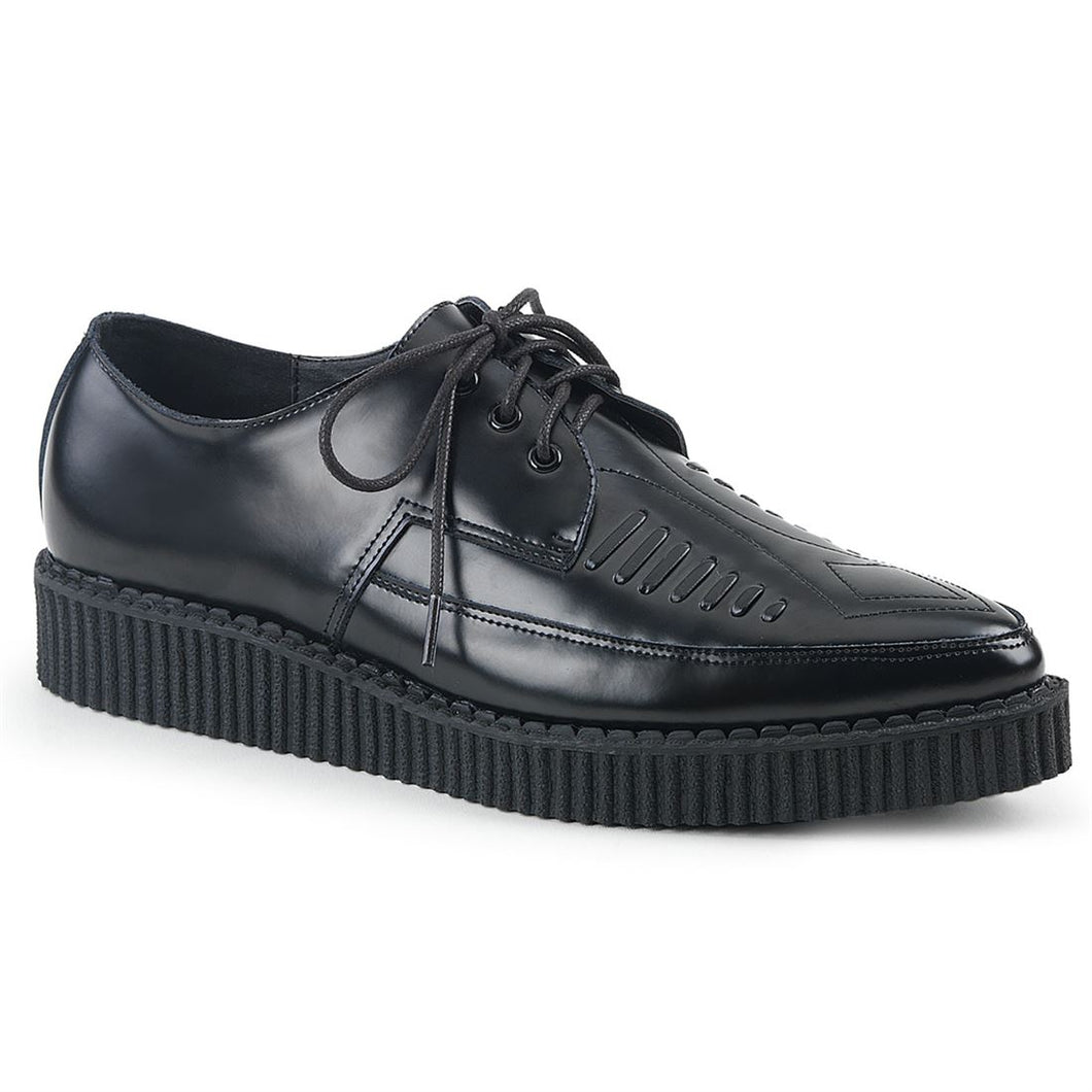 side view of real black leather pointed toe oxford creeper show with 1 1/4