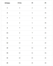 Load image into Gallery viewer, demonia shoe size chart, from right to left, women&#39;s US size, men&#39;s US size, UK sizes and EU sizes
