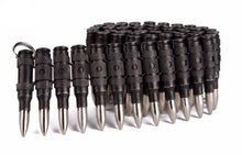 Load image into Gallery viewer, .308 black bullet belt with nickel plated tips and black links
