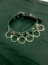 Load image into Gallery viewer, black collar with large silver hanging o rings
