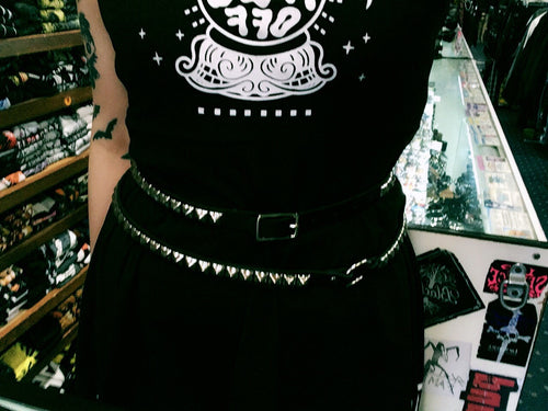 model wearing belt