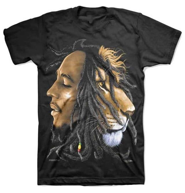 Bob Marley shirt with Bob Marley Lion graphic printed on front.