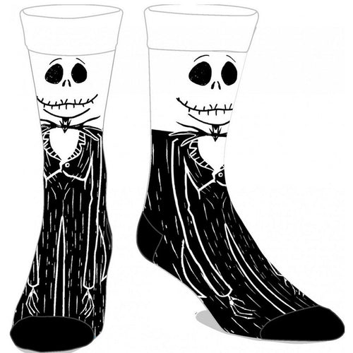 jack skellington full body black and white mid calf crew socks