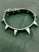Load image into Gallery viewer, leather choker with multiple 1 inch silver claw spikes

