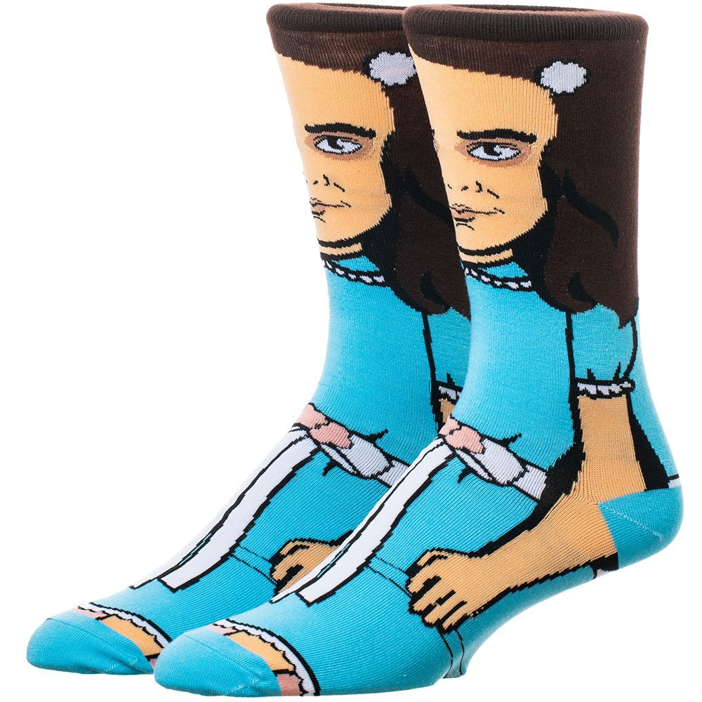 full body print of Grady twins mid calf crew socks