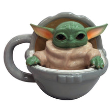 Load image into Gallery viewer, Ceramic sculpted mug of Grogu (baby Yoda) inside sleeping basket
